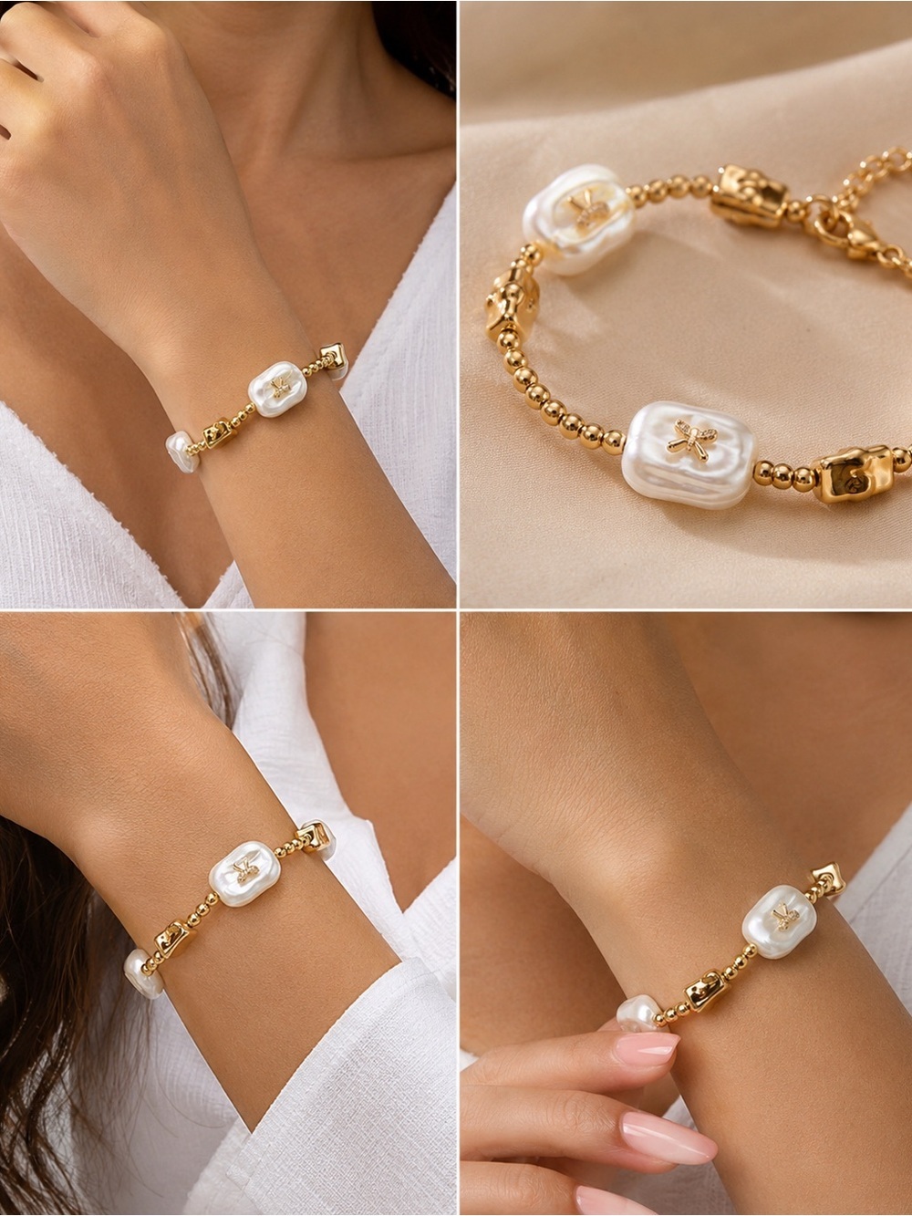 Luxury Gold Plated Pearl Bracelet | Adjustable Beaded Charm Bracelet